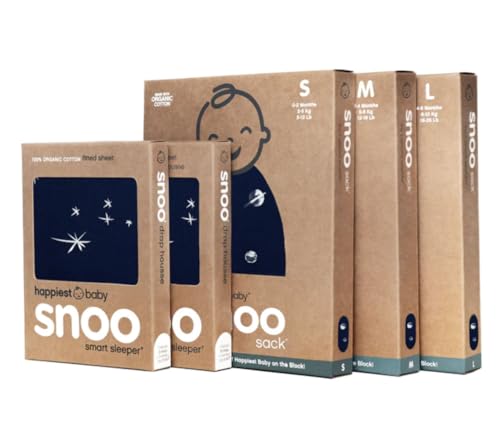 Happiest Baby The Big Bundle 100% Organic Cotton - Includes 3 SNOO Sacks and 2 SNOO Bassinet Fitted Sheets (Midnight)