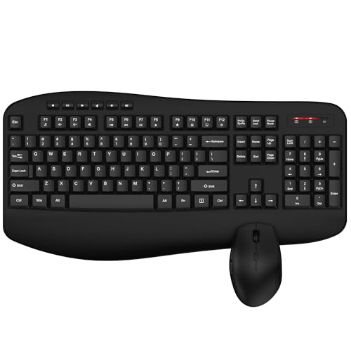 Image of Wireless Keyboard and Mouse Combo, EDJO 2.4G Full-Sized Ergonomic Computer Keyboard RRD342