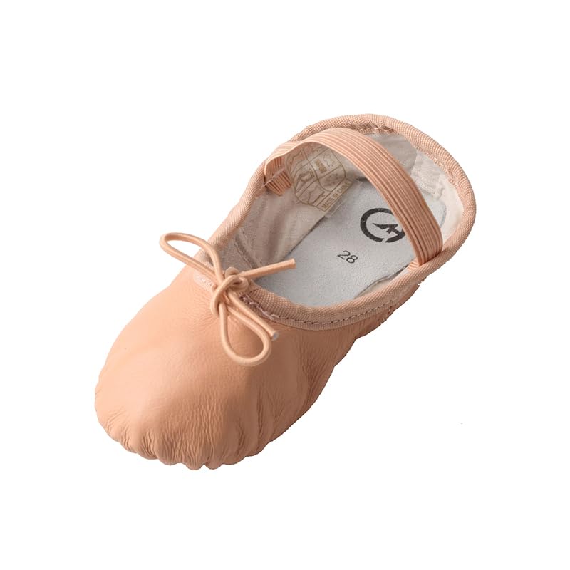 TMA EYES Ballet Leather Shoes for Girl‘s Leather Full Sole, Arch Support, Breathable Dance Shoes(Apricot?8