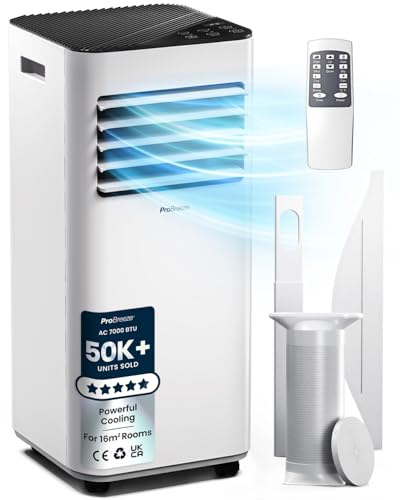 Pro Breeze 4-in-1 Portable Air Conditioner 7000 BTU with Remote Control 24 Hour Timer & Dual Window Venting Kit Included. Powerful Air Conditioning Unit with Class A Energy Efficiency Rating