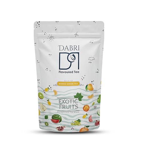 Image of DABRI Mango Green Tea 100g Pouch | Tropical Bliss | Fruit blend | Uplifts mood | Naturally dried ripe mangoes | No artificial flavor | Great for Cold brew | Premium Tea Blend | Refreshing summer tea