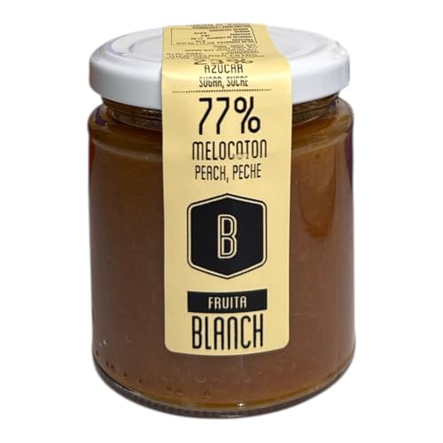 Fruita Blanch - Mermelada Extra de Melocotón 77% Fruta, Artesanal, Sin Conservantes ni Aditivos, Pack de 4 x 300 g, Ideal para Desayunos y Tentempiés