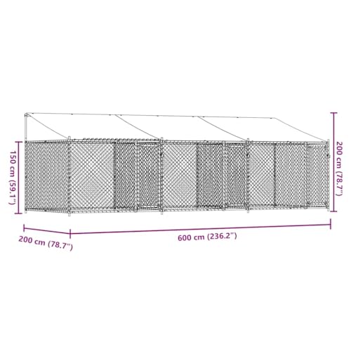 vidaXL Hundezwinger mit Dach und Türen Grau 6x2x2 m Verzinkter Stahl
