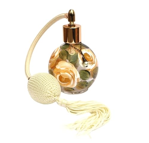 Elegant Hand-Painted Ivory Yellow Roses Glass Perfume Bottle with Fine Mist Atomizer for Romantic Vanity Decor - Image 5
