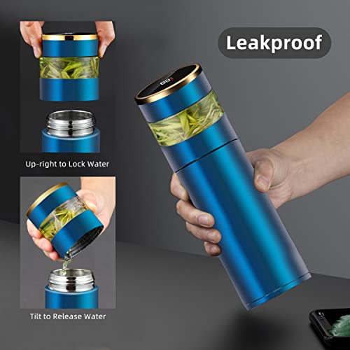 Tea Infuser Bottle - Coffee Thermos - Smart Sports Water Bottle With Led Temperature Display,Double Wall Vacuum Insulated Water Bottle - Travel Tea Mug With Stainless Steel Filter (Blue) #TOP3