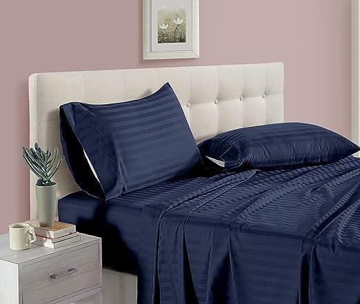 RRAAS 240 TC Glace Cotton Satin Striped Plain Bedsheet for Double Bed King Size with Two Pillow Covers for Home-Hotels-Guest House Plain Premium Superior Elegant Solid Stripes - 90 x 100 (Navy Blue) (B0C41HV9MQ) Amazon Price History, Amazon Price Tracker