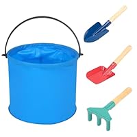 4-Piece Bucket and Spade Beach Set Kids, Sand Toys for Beach and Sand Pit, Folding Bucket and Shovels Perfect for Travel and Beach Trips
