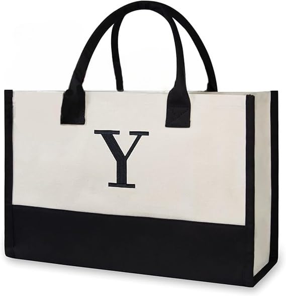 MyOrganicBag Handmade Initials Cotton Canvas Tote Bag, Great Gift for Wedding, Birthday, Mom, Friends - Made in India (Y) (B0CLYGYT7L) Amazon Price History, Amazon Price Tracker