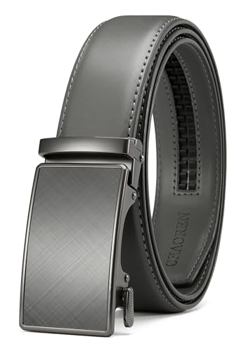 Image of Chaoren Leather Ratchet Belt 2 Pack Dress with Click Sliding Buckle 1 3 /8 inch in Gift Set Box - Adjustable Trim to Fit