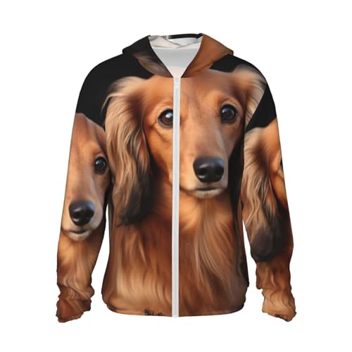Sun Protection Hoodie for Men Women Jacket UPF 50+ Long Sleeve Sun Shirts Long haired Dachshund Rash Guard Sun Shirt