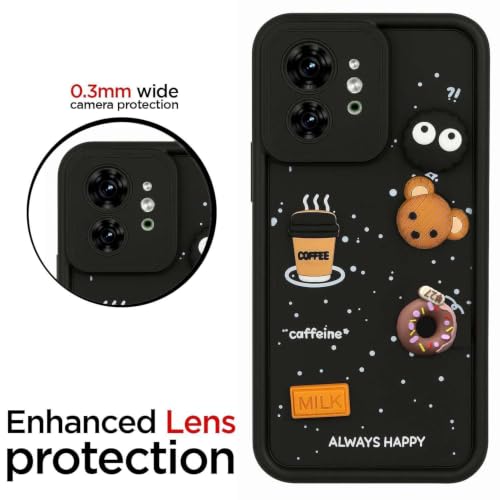 Image of Bintage Cute Fun Taddy Cartoon 3D Ball Bear Milk Donut Coffee Cup Silicon Case Full Body & Camera Protection Back Cover Compatible for Motorola Moto Edge 40 - Black