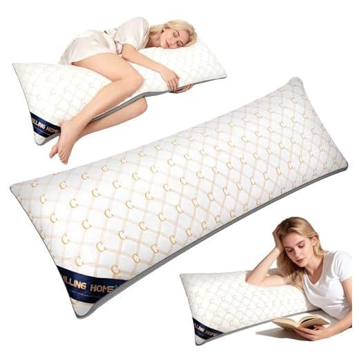 Chilling Home Seitenschläferkissen mit Bezug, Bestickte Schwangerschaftskissen Body Pillow, 137 x 53 cm Stillkissen Langes Kissen für Seitenschläfer(Weiß-Gold)