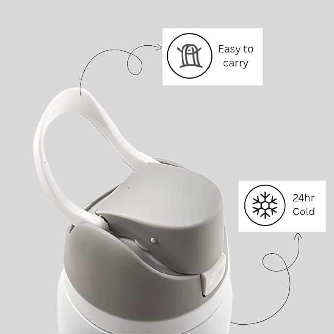 Image of FreeSip Gym Water Bottle with Straw & Chug Lid - Leak Proof Push Button Opening, BPA Free, Large Capacity Sports Bottle with Carry Handle (White, 960 ML)