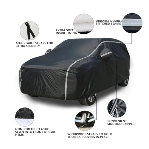 Image of Tecoom Waterproof All Weather SUV Cover, Cotton Lined Hail Protector with Zipper Door, UV Sun Snow Wind Protection, Universal Fit for SUV (191 inch-205 inch)