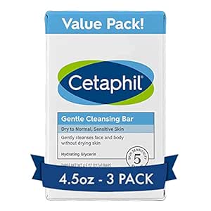 Cetaphil Gentle Cleansing Bar, 4.5 oz Bar (Pack of 3), Nourishing Cleansing Bar For Dry, Sensitive Skin, Non-Comedogenic, Non-Irritating for Sensitive Skin