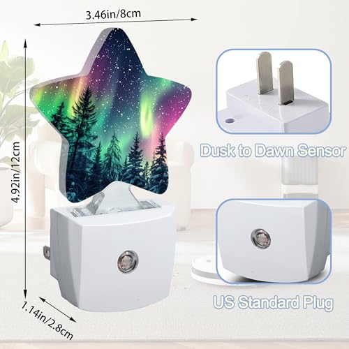Image of Night Light,Aurora Forest Plug into Wall with Dusk to Dawn Light Sensors,Northern Winter Aurora Warm Star Nightlights for Bedroom,Bathroom,Hallway,Kitchen Home Decor Desk Lamp