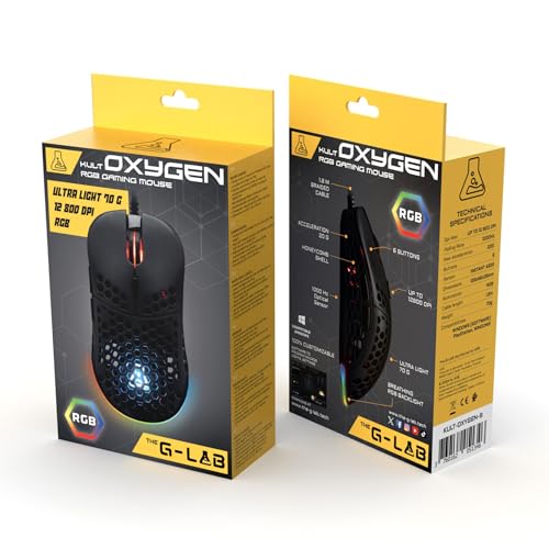 The G-Lab – Kult Oxygen – Mouse Gaming con Filo ad Alte Prestazioni 12.800 DPI – Massima Reattività, RGB 100% Personalizzabile, 6 Pulsanti Programmabili, Ambidestro, Silenzioso – Nero – Novità - Mouse gaming - Immagine 6