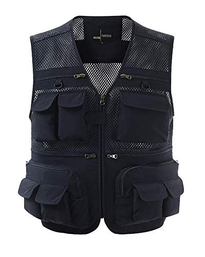 Daoba Herren Outdoor Freizeit Safari Atmungsaktiv Netz Weste Camping mit Vielen Taschen Anglerweste