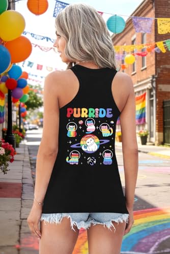 Image of Ithalt Pride Tank Top for Women LGBT Rainbow Flag Shirt Love Heart Graphic Tee Lesbian Gay Pride Sleeveless Vest