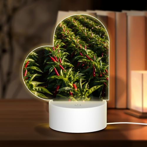 PHAYAH Luz nocturna con patrón de chile en forma de corazón, base LED con cable USB ajustable, 3 colores para adultos, habitación infantil y dormitorio