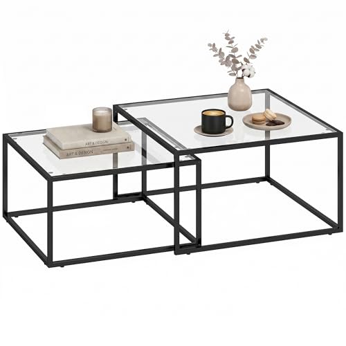 HOMCOM Lot de 2 Tables Basses gigognes, Table de Salon avec Plateau en Verre trempé et Structure...
