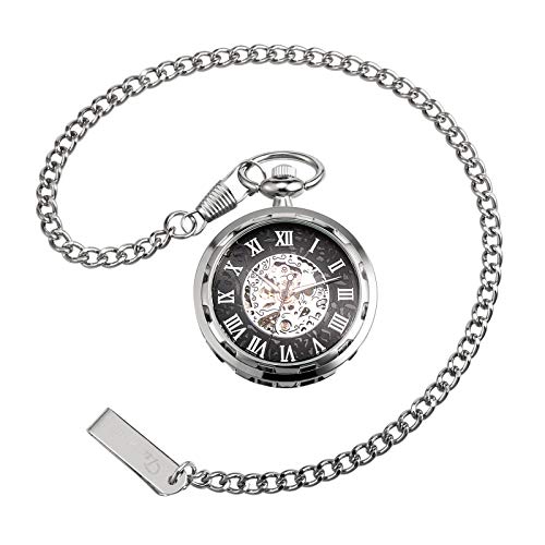 Treeweto HB110-CATW Pocket Watch Skeleton Open Face Men Antique Bronze Mechanical Hand-Wind thumb #3