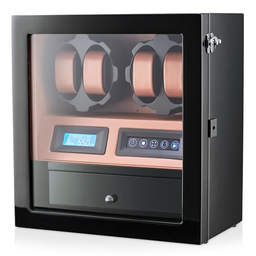 Image of 4 Watch Winder with 5 Watch Storage Space, LCD Display, Touch Control and Interior Light