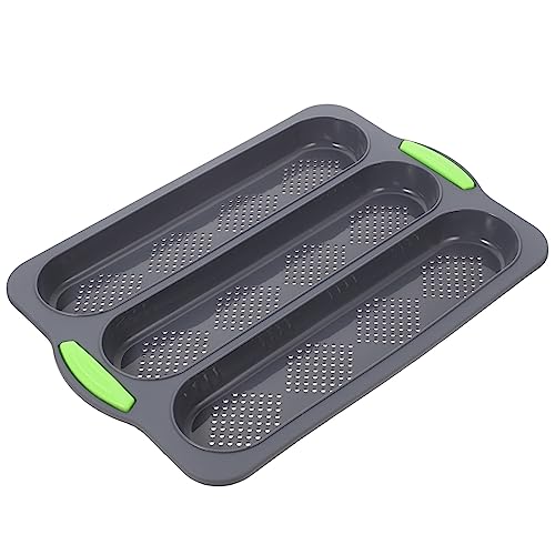 Garneck Three-slot Non-stick Silicone Bread Baking Pan Deep Handles for Home and Professional Use Easy Release Multi-function Mold for Loaves and Cakes