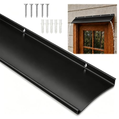 Prismique 4 Extra-Wide Door Rain Drip Guard Heavy Duty Aluminum Window Rain Diverter Door Rain Deflector with Pre Drilled Holes and Expansion Screws (Black 1pcs)