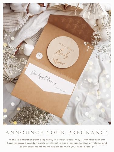 Image of Joli Coon Pregnancy announcement wooden card - We're having a baby with pocketfold envelope and seal sticker - Baby announcement