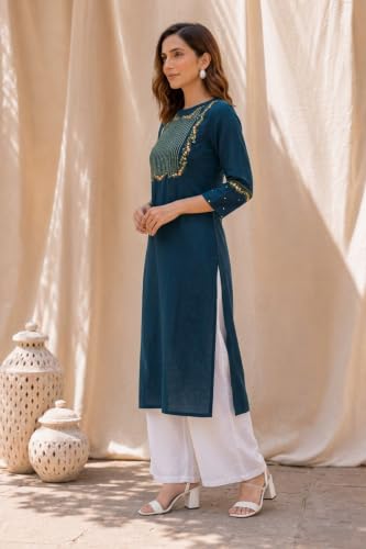 Image of MIRCHI FASHION Women's Straight Fit Rayon Sequins Embroidered and Polka Dots Printed Kurti Only