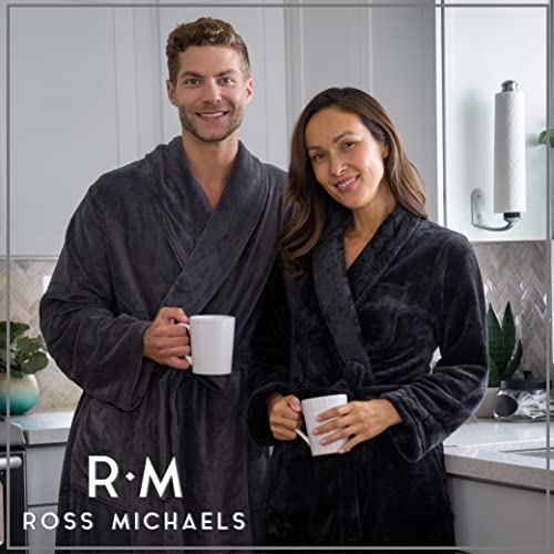 Ross Michaels Mens Robe Hooded Wrap Style - Mid Length Plush Fleece Bathrobe2