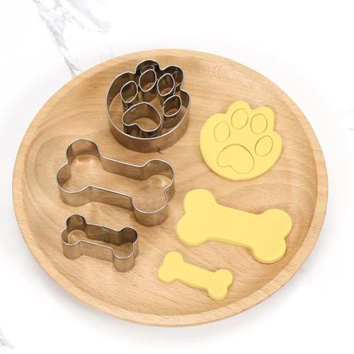 Ausstechformen Knochen, Pfote Plätzchen Ausstecher Set, 3 Stück Edelstahl Hundepfote Präge Plätzchenausstecher, Keksausstecher Cookie Cutter Geschenke für Hunde-Kekse oder Leckerlis Backen Basteln