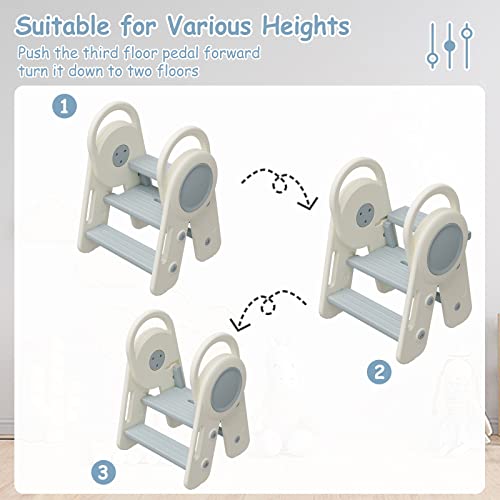 Benarita Step Stool For Toddler 3 Step Stool, Kids Foldable Step Stool For Bathroom Sink, Kitchen Counter Standing Tower, Step Ladder With Handles And Non-Slip Pads For Toilet Potty Training,Blue #TOP6