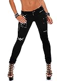 Cipo & Baxx Damen Jeans WD228 Schwarz   Slim Fit Straight Jeans Hose   Mit doppeltem Bund, Atemberaubender Look, Angenehmes Gefühl   WD228 Schwarz W32 L32