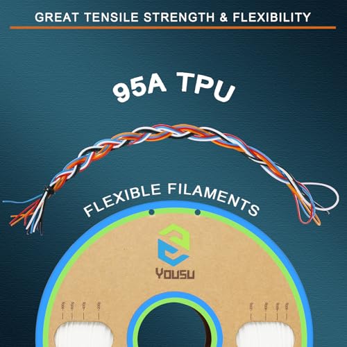Image of YOUSU TPU Filament 1.75mm, 95A Shore Hardness TPU 3D Printer Filament,Soft Elastic & Durable, Easy Print No Stringing, High Strength for Phone Case, Wearables & Functional Parts, White,1kg Spool.