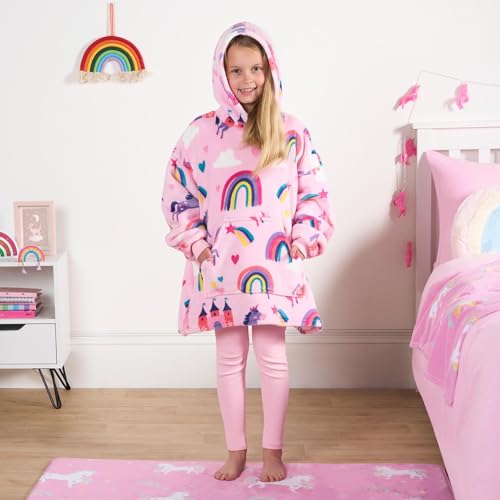 OHS Rainbow Wearable Hoodie Blanket for Girls, Oversized Sherpa Fleece Throw Blanket Kids Hooded Sweatshirt Cosy Wearable Large Fleece Hoodie Gifts for Girls Kids - Pink, One Size - Image 8