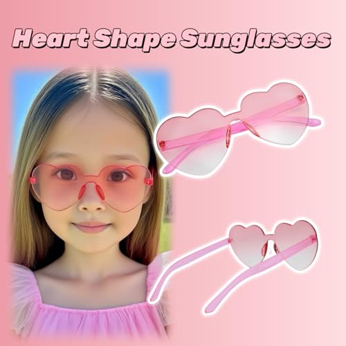 5.12'' Youth Girls Heart Sunglasses 3.35'' Kawaii Pink Bow Hair Clips Cute Pink Fashion Accessory Combo for Birthday Photo Prop Party Back to School Christmas4