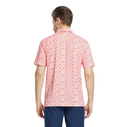 Image of M MAELREG Mens Golf Shirt Short Sleeve Dry Fit Print Moisture Wicking Performance Patterns Collared Polo Shirt