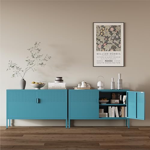 Image of Metal Storage Cabinet,2 Door TV Stand, Metal Mesh Accent Cabinet