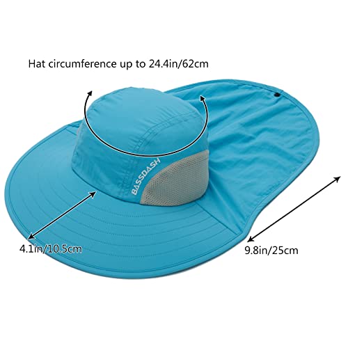 Image of BASSDASH UPF 50+ Unisex Water Resistant Wide Brim Sun Hat with Large Neck Flap Ponytail Fishing Hat for Men Women