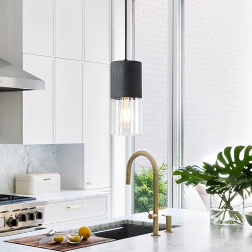 Image of 2-Pack Black Pendant Light Fixtures, Adjustable Modern Pendant Lights for Kitchen Island, Industrial Clear Glass Pendant Lights for Dining Table Hallway Bedroom Living Room