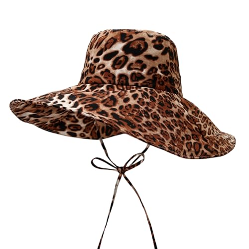 Sombrero de sol leopardado con ala ancha para mujer miniatura 1