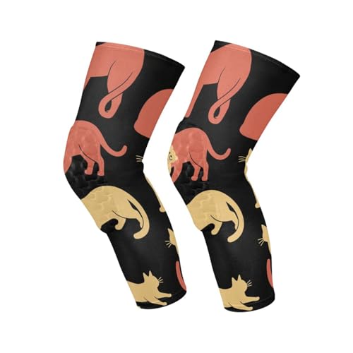 HXshaoye Pink Yellow Cat Playing Black knee stabilizer brace for men (2 pack) Support for All Sports knee pads for women for Daily Use, Bike, Gym, rodilleras para mujer
