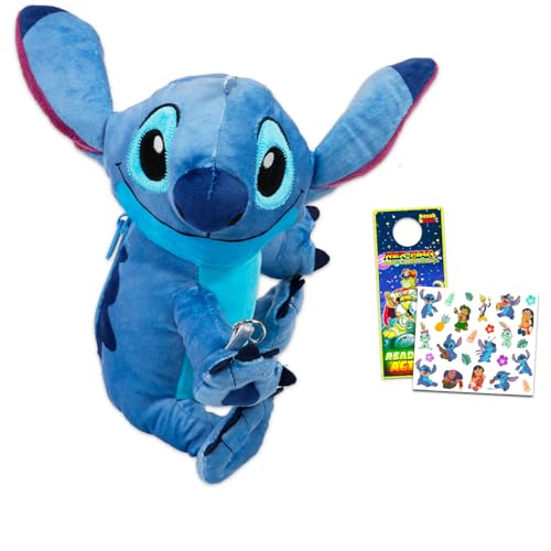Disney Bolsa tiracolo Stitch para meninas - Pacote com bolsa tiracolo de costura para crianças, além de tatuagens, mais | Bolsas de pelúcia Disney para crianças