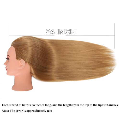 Mannequin Head Human Hair Female 80% Human Hair Mannequin Head Hair Styling Cosmetology Manikin Head Doll Head for Hairdresser with Clamp Holder and Tools