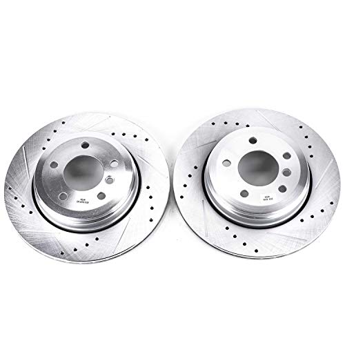 Image of PowerStop Evolution Rear Brake Rotors For BMW 525i 2004-07 |528i 2008-09 |530i 2004-07 - Drilled and Slotted Performance Disc Rotors Upgrade, EBR874XPR