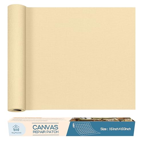 KING MOUNTAIN Canvas Repair Patch 16×60 Inch Self-Adhesive Waterproof Fabric Patch for Sofas, Tents, Furniture,Tote Bags, Car Seats (Beige)