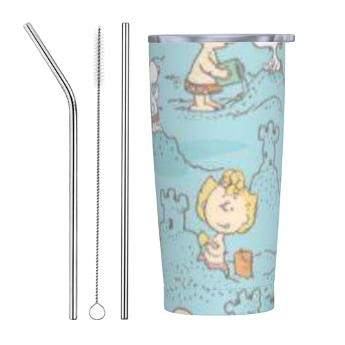 スヌーピー アニメ ストロー&ストローブラシ付き マグカップ コーヒーカップ 600ml コンビニカップ タンブラー ステンレス製 保冷 保温 車用 蓋付き 持ち運び 水筒 大容量 直飲み キャラクター 人気 プレゼント