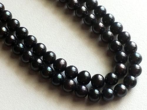 Perles de culture noires rondes naturelles de 7mm sur fil de 15 pouces LKBEADS